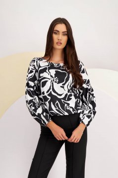 Lady Pandora Blouse for Women Made of Thin Material with Loose Fit and Elastic Waist with Puff Sleeves