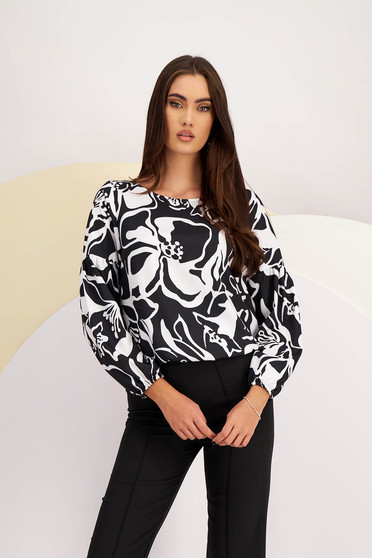 Blouses, Women`s blouse thin fabric loose fit with elastic waist with puffed sleeves - StarShinerS.com