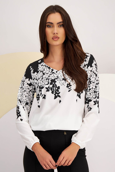 Casual Blouses, Women`s blouse thin fabric loose fit with elastic waist with v-neckline - StarShinerS.com