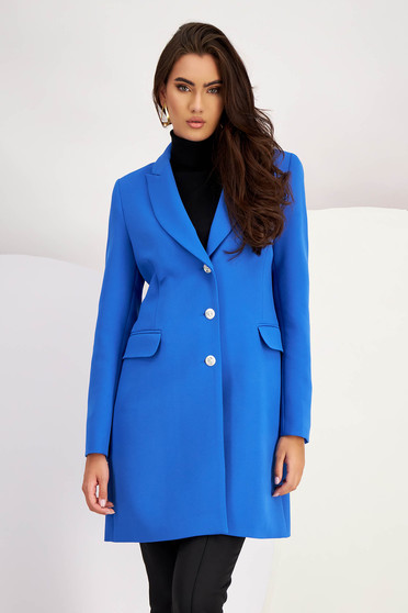 Overcoats, Blue overcoat elastic cloth straight with pockets - StarShinerS.com