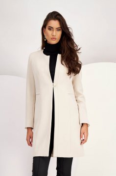 Beige fabric coat with a straight cut
