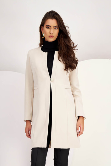 Overcoats, Beige overcoat elastic cloth straight - StarShinerS.com