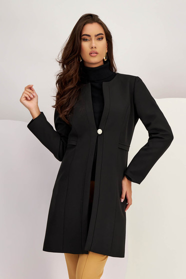 Black overcoat elastic cloth straight