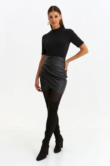 Ecological leather skirts, Black skirt from ecological leather short cut pencil - StarShinerS.com