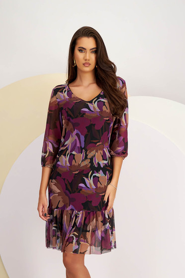 Purple dresses, Dress net stockings straight with v-neckline midi - StarShinerS.com