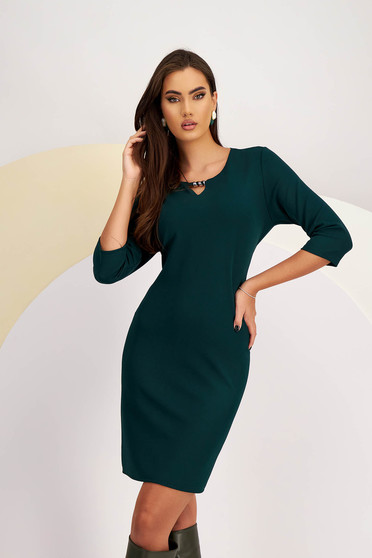 Darkgreen dress crepe midi pencil with rounded cleavage