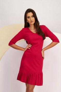 Pink Crepe Dress with Straight Cut and Pleated Ruffle - Lady Pandora