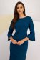 Petrol Blue Crepe Dress Short with Straight Cut and Pleated Frills on the Sleeve - Lady Pandora 6 - StarShinerS.com