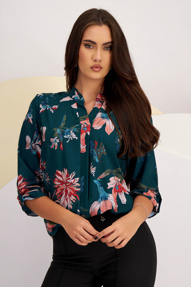 Office Blouses, Darkgreen women`s blouse thin fabric loose fit - StarShinerS.com