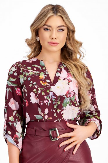 Bluze Office, Bluza dama din material subtire cu croi larg si imprimeu floral - Lady Pandora - StarShinerS.ro