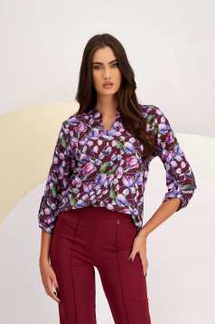 Ladies' blouse made of thin material with wide cut and Russian collar - Lady Pandora