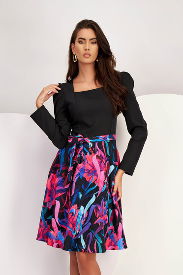 Floral print dresses, - StarShinerS dress elastic cloth cloche high shoulders lateral pockets - StarShinerS.com