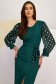 Dark Green Knee-Length Pencil Dress with Puff Sleeves in Veil Fabric - StarShinerS 6 - StarShinerS.com