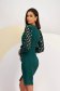Dark Green Knee-Length Pencil Dress with Puff Sleeves in Veil Fabric - StarShinerS 2 - StarShinerS.com