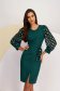 Dark Green Knee-Length Pencil Dress with Puff Sleeves in Veil Fabric - StarShinerS 1 - StarShinerS.com