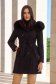 Black cloth coat with a straight cut and detachable hood accessorized with faux fur - SunShine 2 - StarShinerS.com