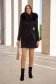 Black cloth coat with a straight cut and detachable hood accessorized with faux fur - SunShine 4 - StarShinerS.com