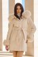 Beige cloth coat with a straight cut and detachable hood with side pockets - SunShine 1 - StarShinerS.com