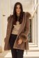 Brown cloth coat with a straight cut and detachable hood with side pockets - SunShine 6 - StarShinerS.com