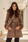 Brown cloth coat with a straight cut and detachable hood with side pockets - SunShine 5 - StarShinerS.com