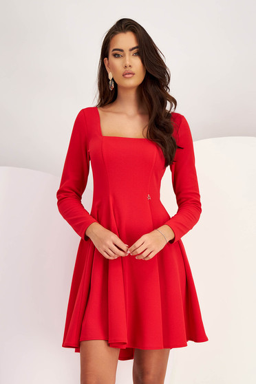 Red Crepe Short A-line Dress with Square Neckline - StarShinerS