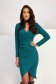 Green crepe knee-length pencil dress with wrapover neckline - StarShinerS 1 - StarShinerS.com