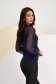 Navy Blue Crepe Fitted Women's Blouse with Long Puff Sleeves - StarShinerS 2 - StarShinerS.com
