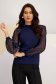 Navy Blue Crepe Fitted Women's Blouse with Long Puff Sleeves - StarShinerS 6 - StarShinerS.com