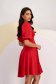 Red Crepe Knee-Length Flared Dress with Pearl Appliqués - StarShinerS 2 - StarShinerS.com