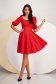 Red Crepe Knee-Length Flared Dress with Pearl Appliqués - StarShinerS 3 - StarShinerS.com