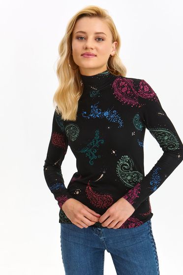 Casual jumpers, Black sweater thin fabric tented high collar - StarShinerS.com