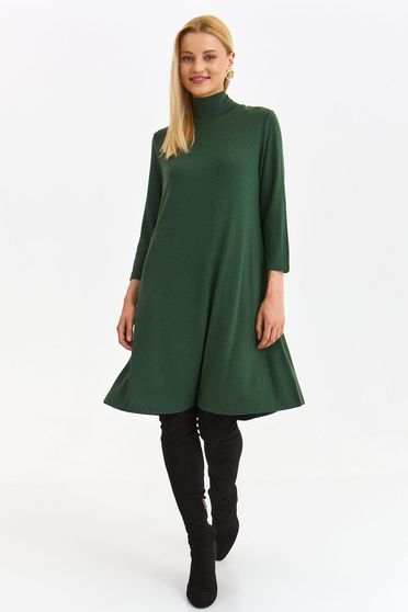 Rochie din tricot verde midi cu croi larg si guler inalt - Top Secret