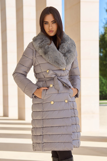 Sales jackets, 2 in 1 Jacket with Grey Midi Down Vest and Faux Fur Collar - SunShine - StarShinerS.com