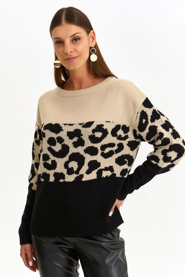 Casual jumpers, Beige sweater knitted loose fit animal print - StarShinerS.com