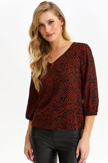 Burgundy women`s blouse thin fabric loose fit with v-neckline