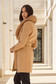 Palton din lana nude cambrat cu guler detasabil din blana ecologica - SunShine 5 - StarShinerS.ro