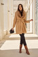 Palton din lana nude cambrat cu guler detasabil din blana ecologica - SunShine 1 - StarShinerS.ro