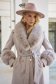 Palton din lana bej cu un croi drept si insertii de blana ecologica detasabile - SunShine 3 - StarShinerS.ro