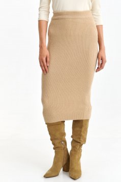 Beige skirt knitted midi pencil