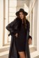 Trench din piele ecologica negru lung cu croi larg imblanit pe interior - SunShine 7 - StarShinerS.ro