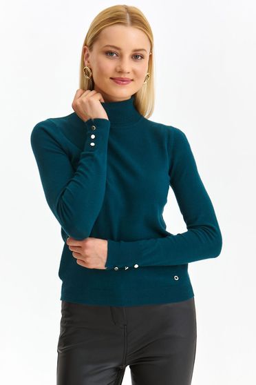 Casual jumpers, Green sweater knitted tented high collar - StarShinerS.com