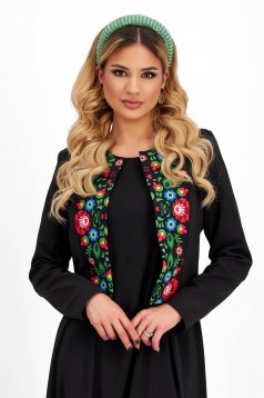 Black stretch fabric blazer with a straight cut and unique floral print - StarShinerS