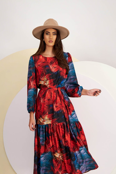 Thin material dresses, - StarShinerS dress thin fabric midi loose fit accessorized with tied waistband - StarShinerS.com