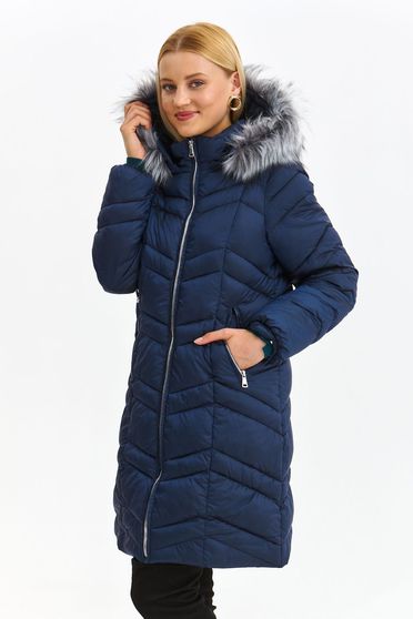 Jackets, Dark blue jacket from slicker straight with faux fur details - StarShinerS.com