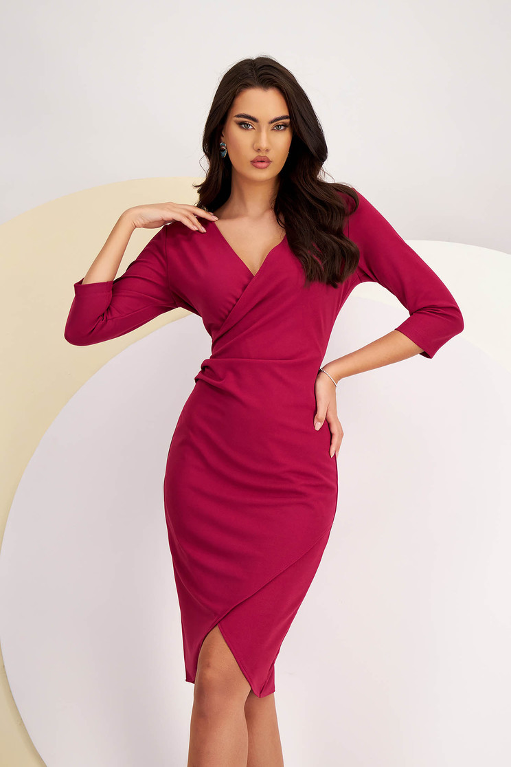 Rochie din crep zmeura pana la genunchi tip creion cu decolteu petrecut - StarShinerS - Rochii-Dama.ro