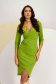 Olive Green Crepe Knee-Length Pencil Dress with Crossover Neckline - StarShinerS 1 - StarShinerS.com