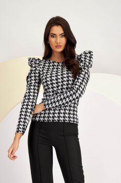 Ladies' blouse made of full knit, fitted with puffed shoulders and houndstooth print - StarShinerS