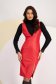 Red faux leather pencil cut jumper with deep V-neckline and leg slit - StarShinerS 1 - StarShinerS.com