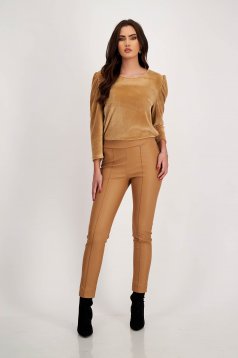 High-Waisted Tapered Nude Faux Leather Pants - StarShinerS