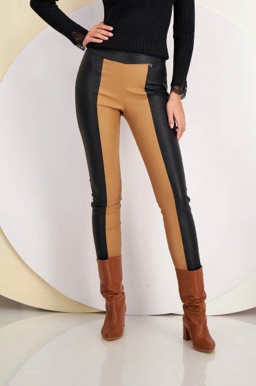 Nude Faux Leather Tapered Pants with Normal Waist - StarShinerS
